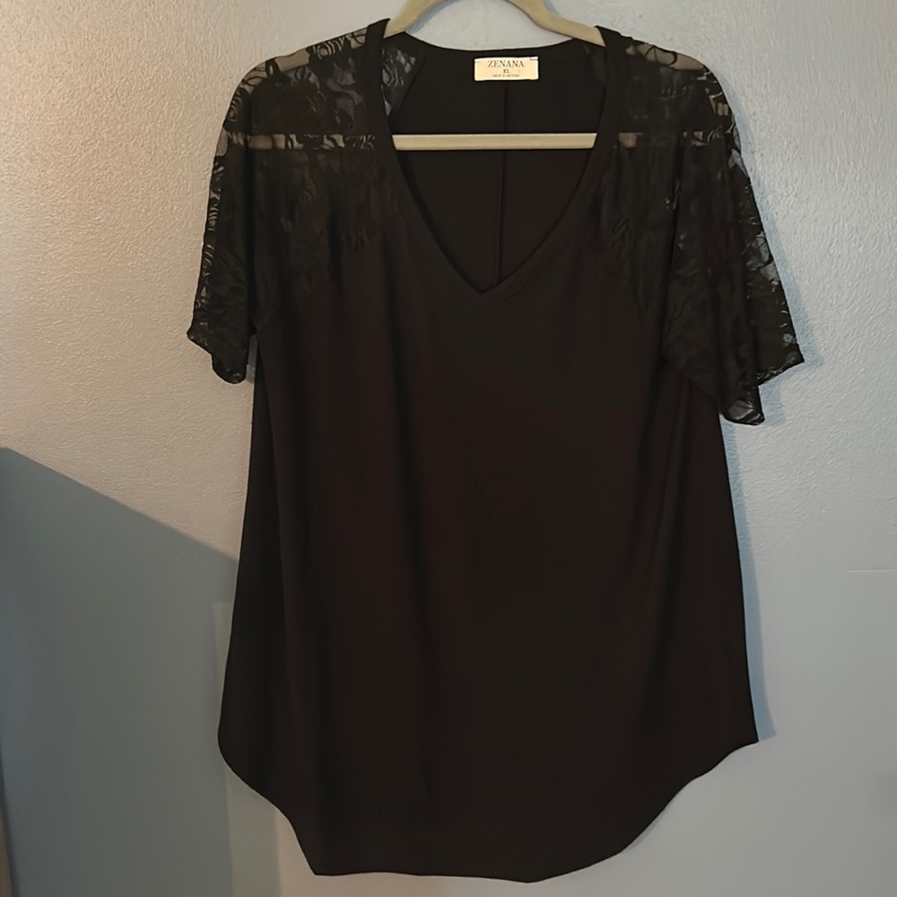ZENANA Brand stretchy soft black lace top. XL
